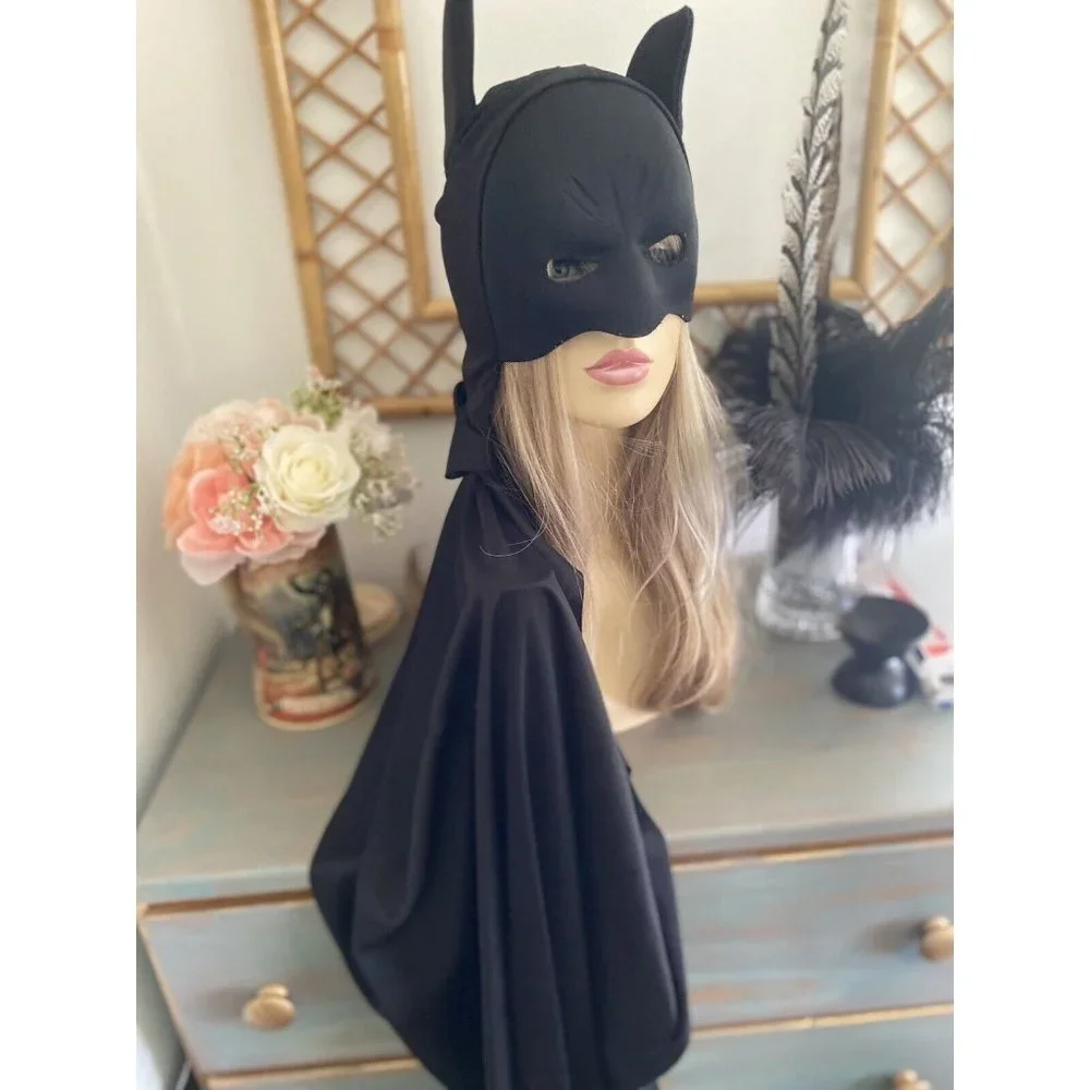 Black Batman Halloween Mask Cape‎ Costume Adult Child Sz Small 35